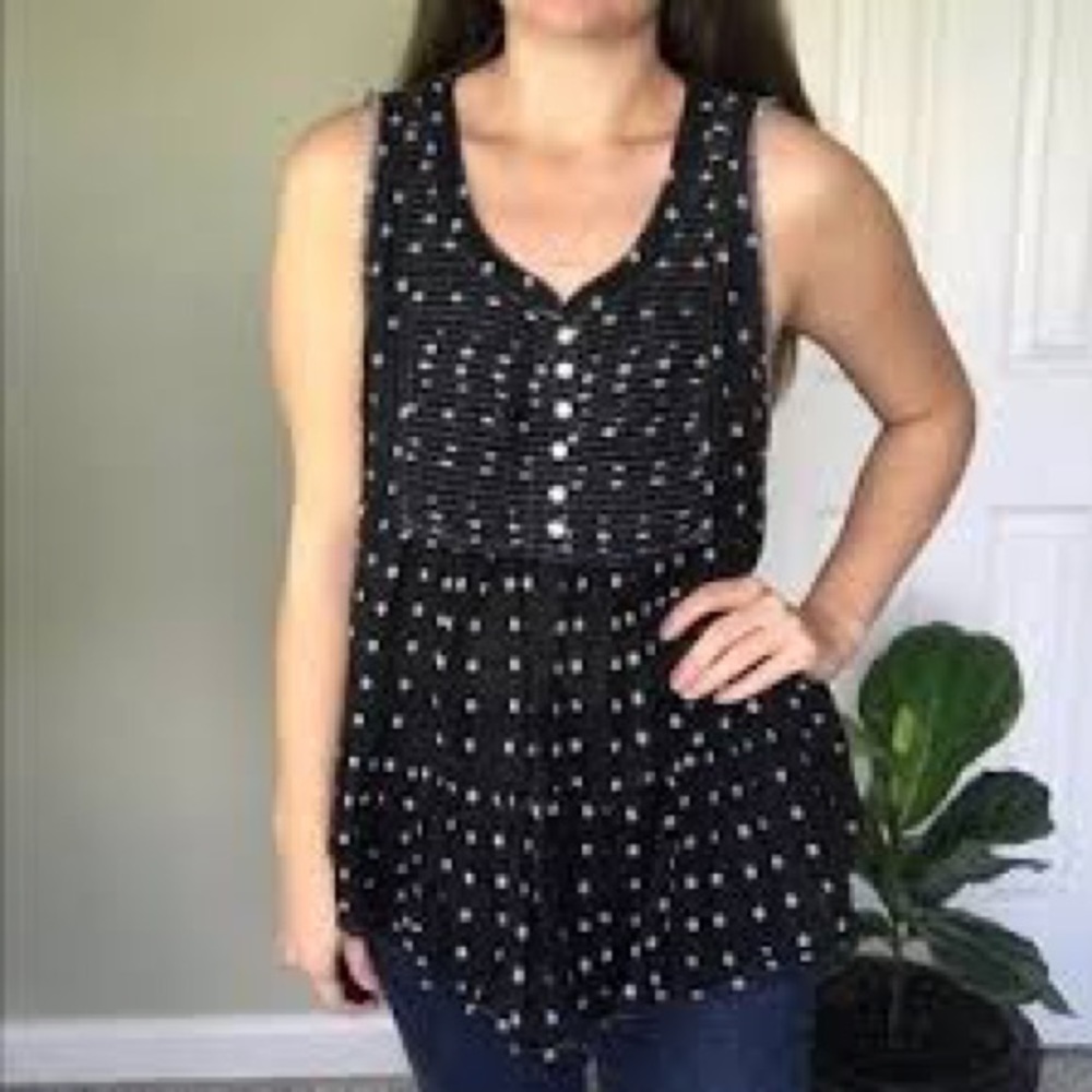 Free People Black and White Floral Open Back Tank